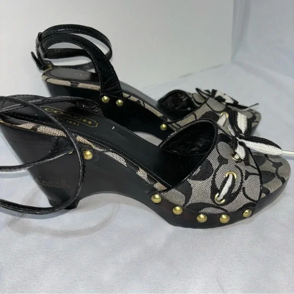 COACH Signature Open Toe Wedge Heel Ankle Strap Sandal “ Betsey